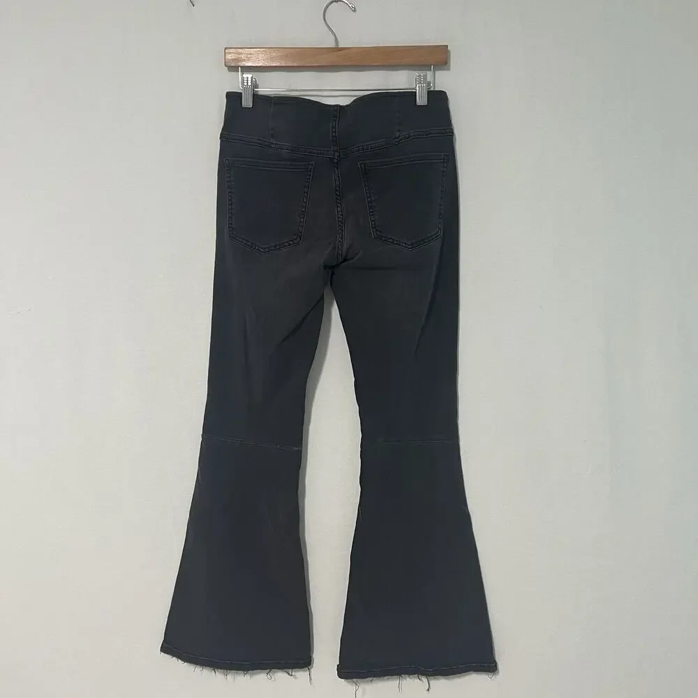 Free People Jeans 28 Penny Pull On Flare Black Bell Bottoms Elastic Waist Boho